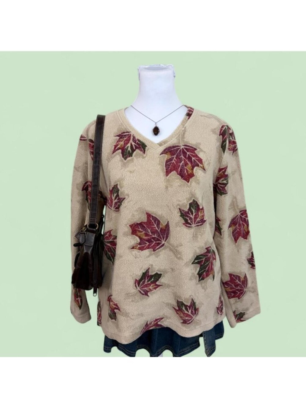 90s autumnal leaves cottagecore fleece sweater